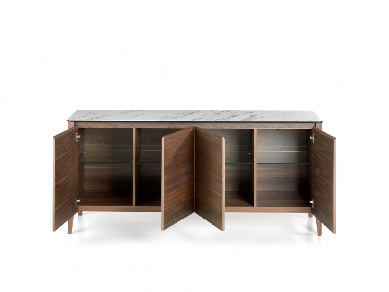 Buffet en noyer et plateau en marbre porcelaine - VALENTINO