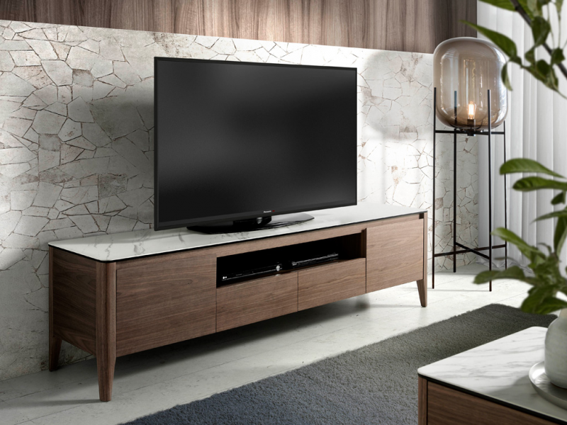 Walnut TV cabinet and porcelain marble top - VALENTINO