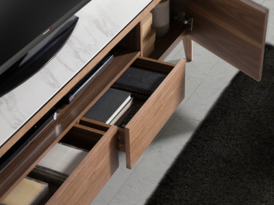 Mueble TV nogal y tapa de mármol porcelánico - VALENTINO