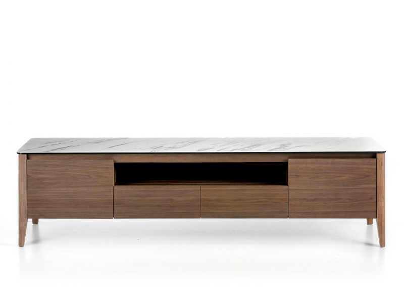 Walnut TV cabinet and porcelain marble top - VALENTINO