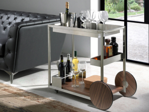 Chariot minibar en acier et noyer - DORMA