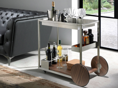 Chariot minibar en acier et noyer - DORMA Chariot minibar en acier et noyer - DORMA