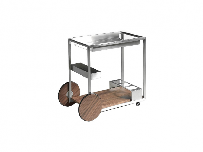 Chariot minibar en acier et noyer - DORMA