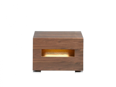 Walnut bedside table with LED lighting and stainless steel legs - TAUREAU