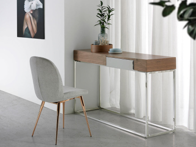 Walnut console with 1 drawer and stainless steel base - MOZART