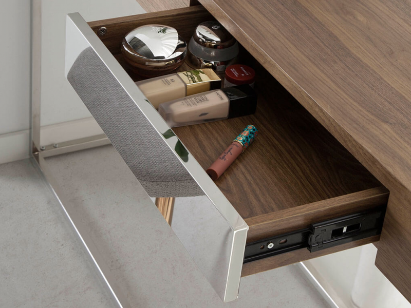 Walnut console with 1 drawer and stainless steel base - MOZART