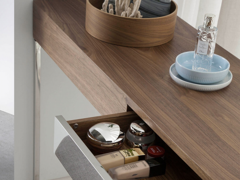 Walnut console with 1 drawer and stainless steel base - MOZART
