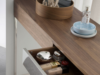 Walnut console with 1 drawer and stainless steel base - MOZART