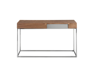 Walnut console with 1 drawer and stainless steel base - MOZART