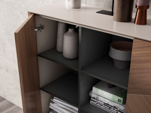 Lacquered crockery sideboard with walnut marquetry doors - ELISA 2