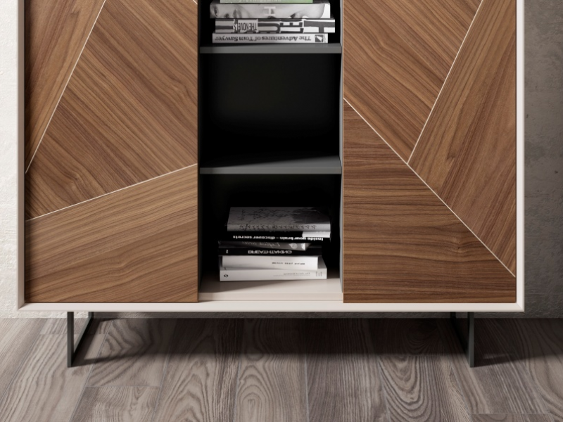 Lacquered crockery sideboard with walnut marquetry doors - ELISA