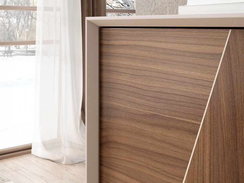 Lacquered crockery sideboard with walnut marquetry doors - ELISA