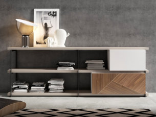 Lacquered bookcase with American walnut and lacquered fronts - ELISA