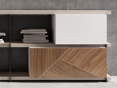 Lacquered bookcase with American walnut and lacquered fronts - ELISA
