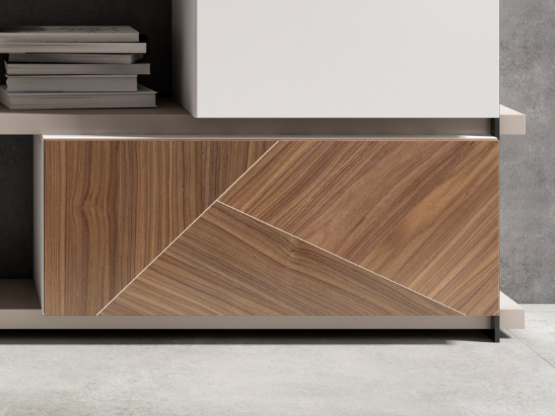 Lacquered bookcase with American walnut and lacquered fronts - ELISA