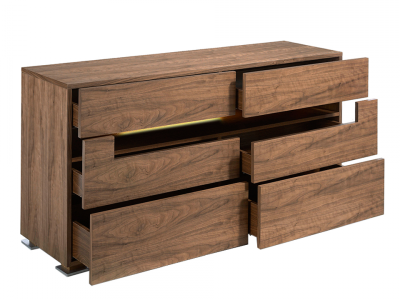 Buffet en noyer avec éclairage LED et pieds en acier inoxydable - TAUREAU Buffet en noyer avec éclairage LED et pieds en acier inoxydable - TAUREAU