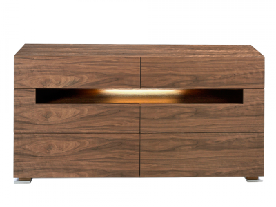 Buffet en noyer avec éclairage LED et pieds en acier inoxydable - TAUREAU Buffet en noyer avec éclairage LED et pieds en acier inoxydable - TAUREAU