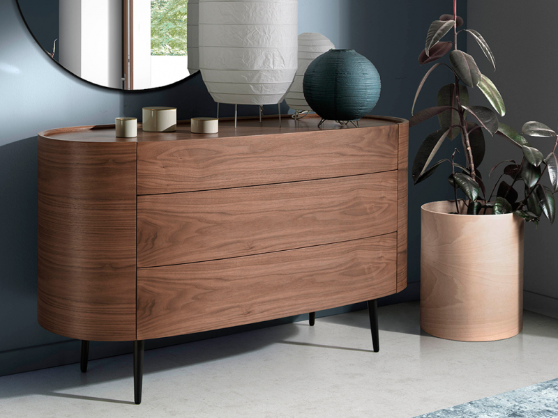 Oval chest of drawers in walnut - OVALE