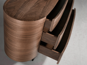 Oval walnut chest of drawers with stainless steel legs - OVALE 2