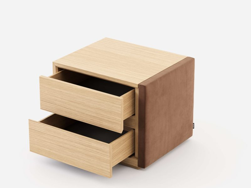 Wood and uphosltered bedside tables - LAURA