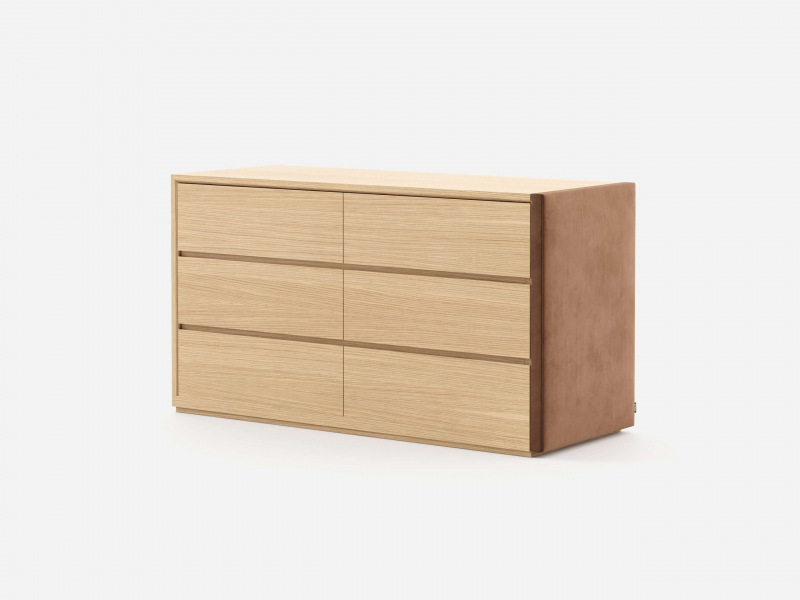 Wood and uphosltered 6- drawer dresser - LAURA