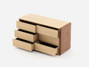 Wood and uphosltered 6- drawer dresser - LAURA 2