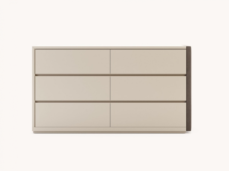 Wood and uphosltered 6- drawer dresser - LAURA