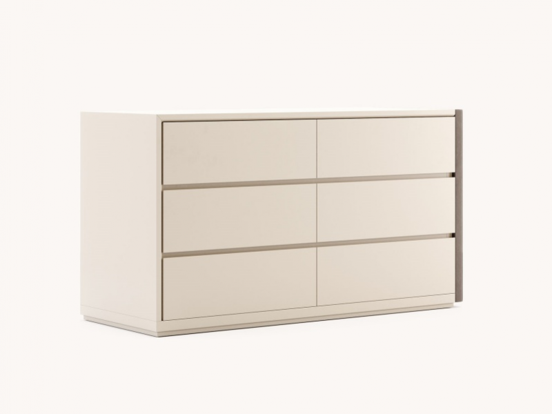 Wood and uphosltered 6- drawer dresser - LAURA