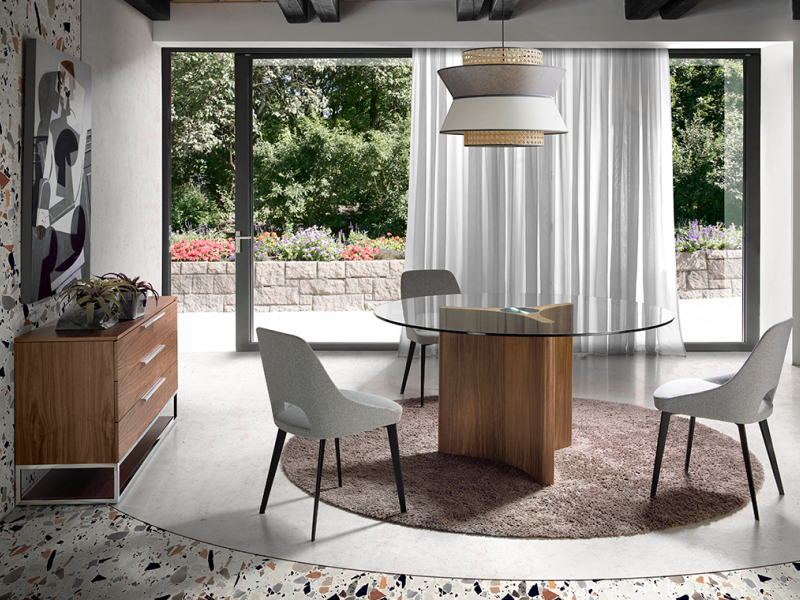 Round dining table with glass top - LEROS