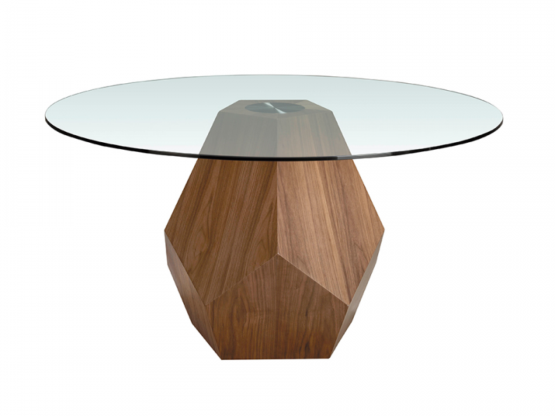 Table ronde avec plateau en verre trempé et piètement en placage de noyer - FORÊT