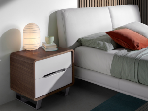 Walnut bedside table with lacquered drawer fronts and stainless steel legs - AGOSTINA 2