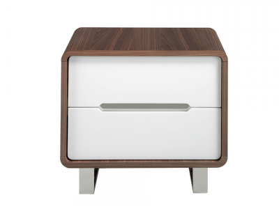 Walnut bedside table with lacquered drawer fronts and stainless steel legs - AGOSTINA Walnut bedside table with lacquered drawer fronts and stainless steel legs - AGOSTINA