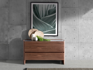 Commode en noyer avec plateau en verre trempé - SAVINA