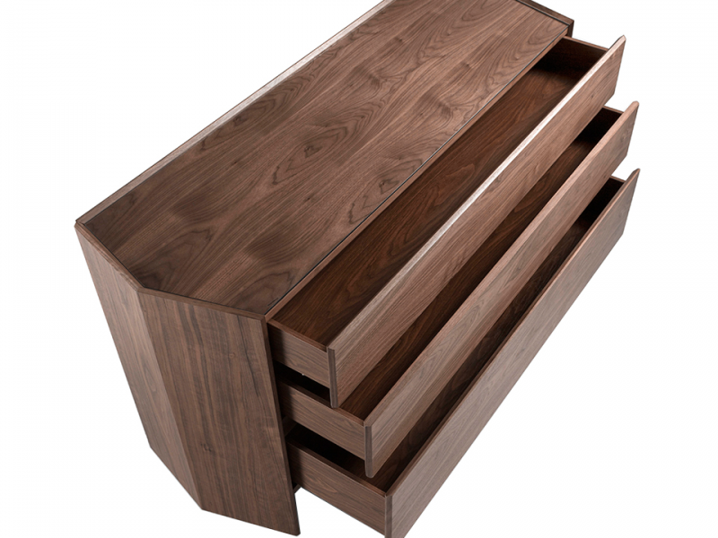 Walnut chest of drawer with tempered glass top - SAVINA