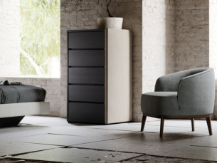 Sinfonier de 5 cajones en madera o lacado y tapizado -LAURA