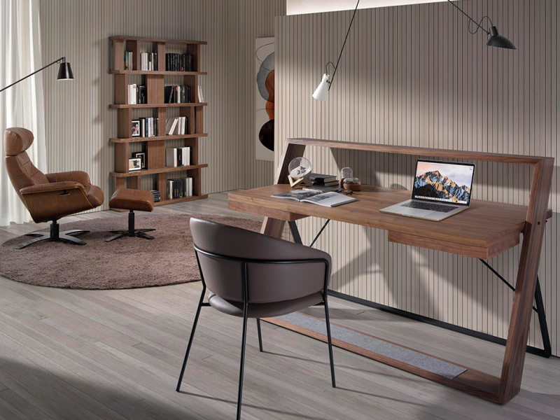 Bureau en noyer et inox laqué noir - BRUNO