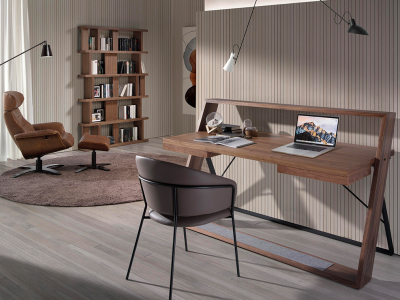 Escritorio en nogal y acero inoxidable lacado negro - BRUNO