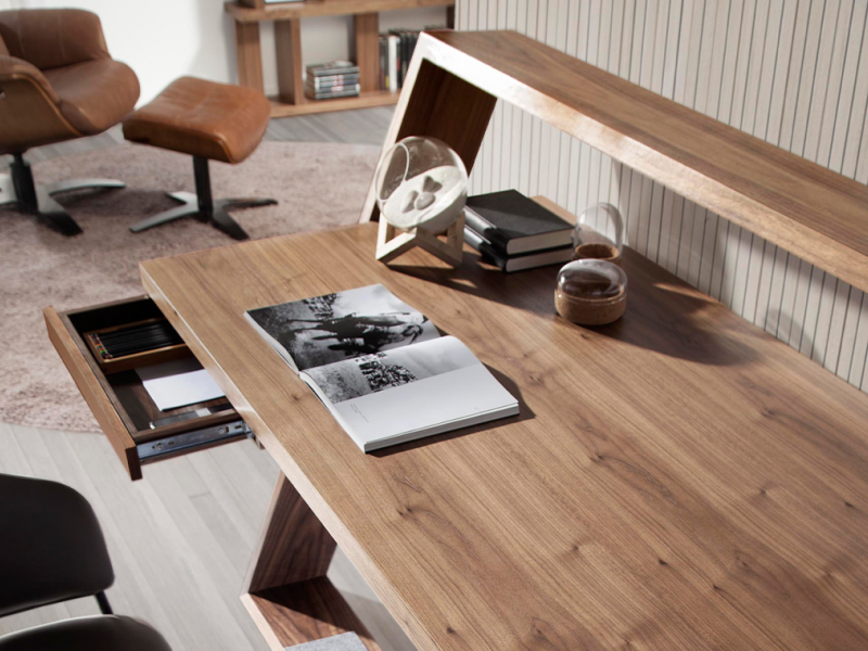 Desk in walnut and black lacquered stainless steel - BRUNO