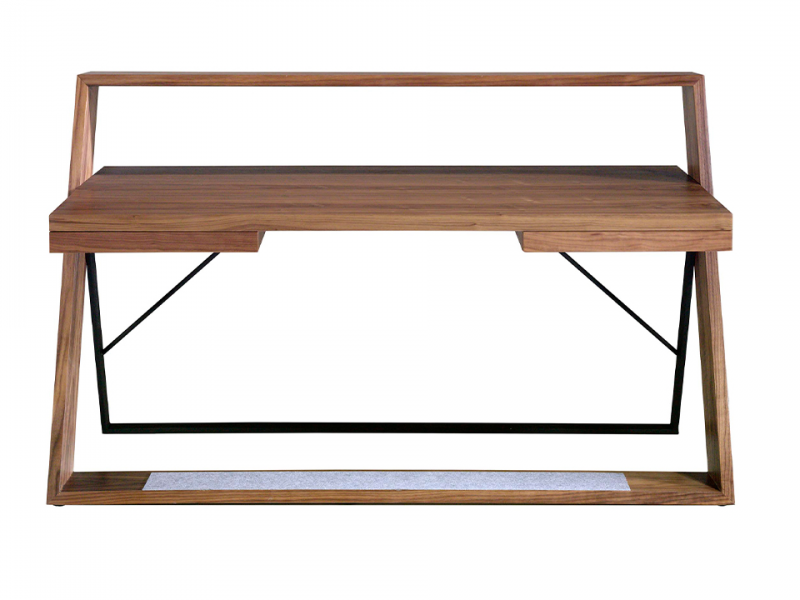 Bureau en noyer et inox laqué noir - BRUNO