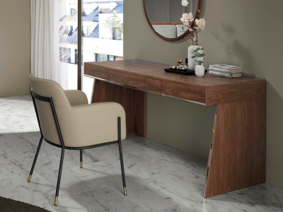 Walnut desk/vanity table with drawers and stainless steel details - PIERRE