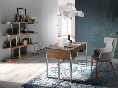 Bureau en noyer et acier inox - BASTIAN