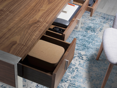 Bureau en noyer et acier inox - BASTIAN