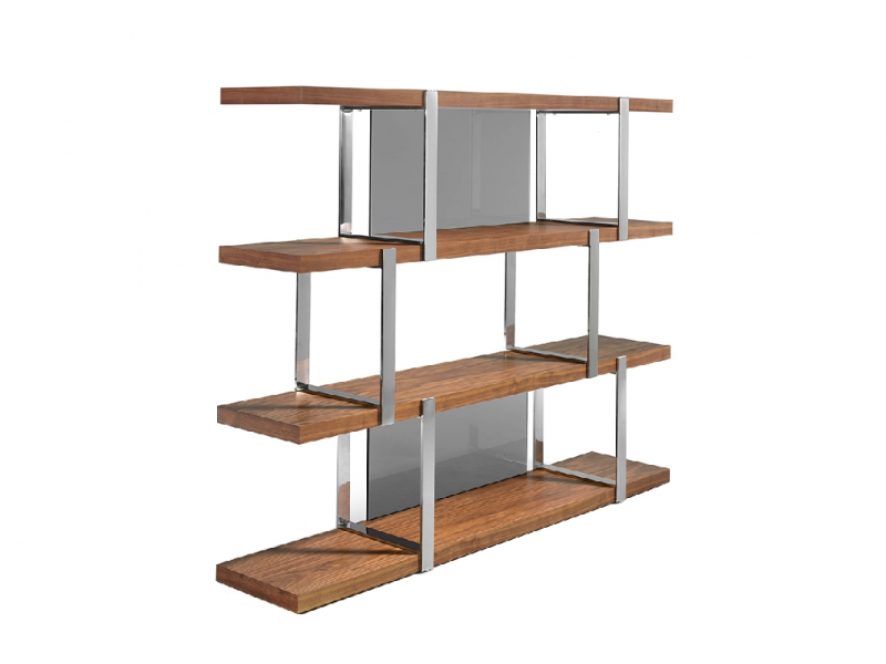 Designer shelving in walnut and stainless steel - BASTIAN