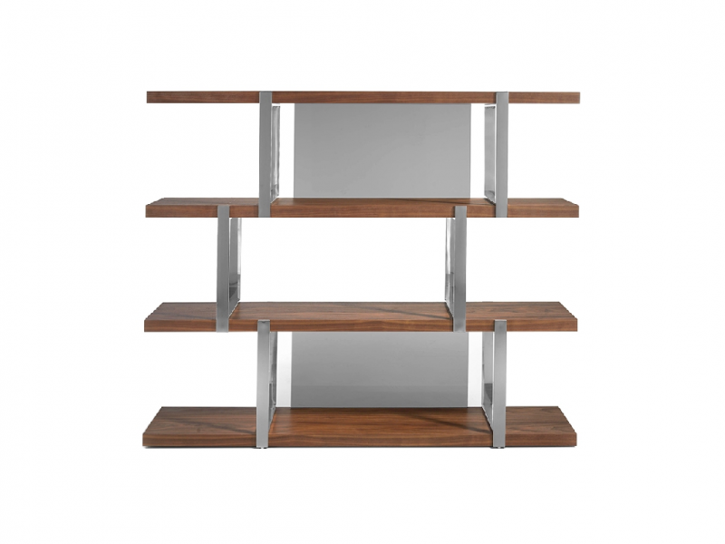 Designer shelving in walnut and stainless steel - BASTIAN