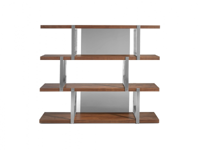 Estantería de diseño en nogal y acero inoxidable - BASTIAN