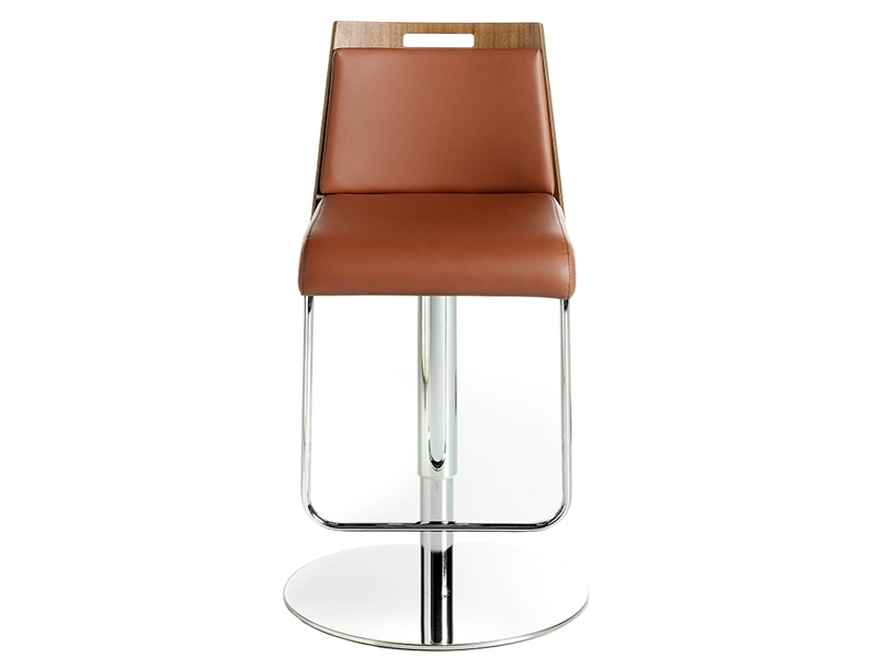 Swivel stool in walnut, upholstered with stainless steel base - SANTINO