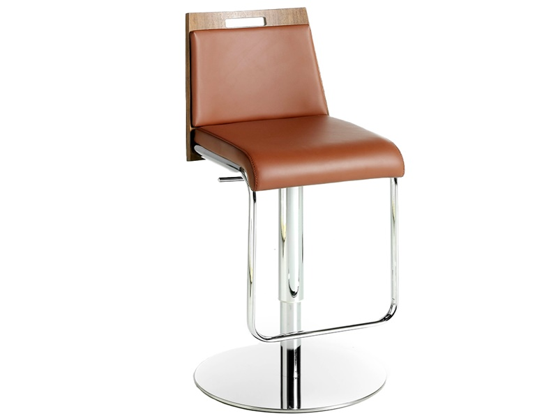 Tabouret pivotant en noyer, tapissé avec base en acier inoxydable - SANTINO