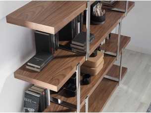 Designer shelving in walnut and stainless steel - BASTIAN 2