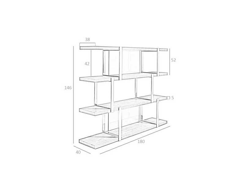 Estantería de diseño en nogal y acero inoxidable - BASTIAN