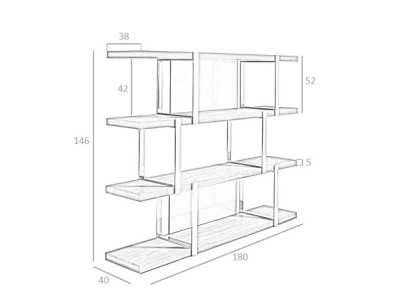 Estantería de diseño en nogal y acero inoxidable - BASTIAN